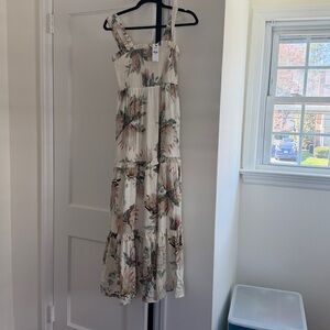 Express White Maxi Dress with Pink and Green Floral Print